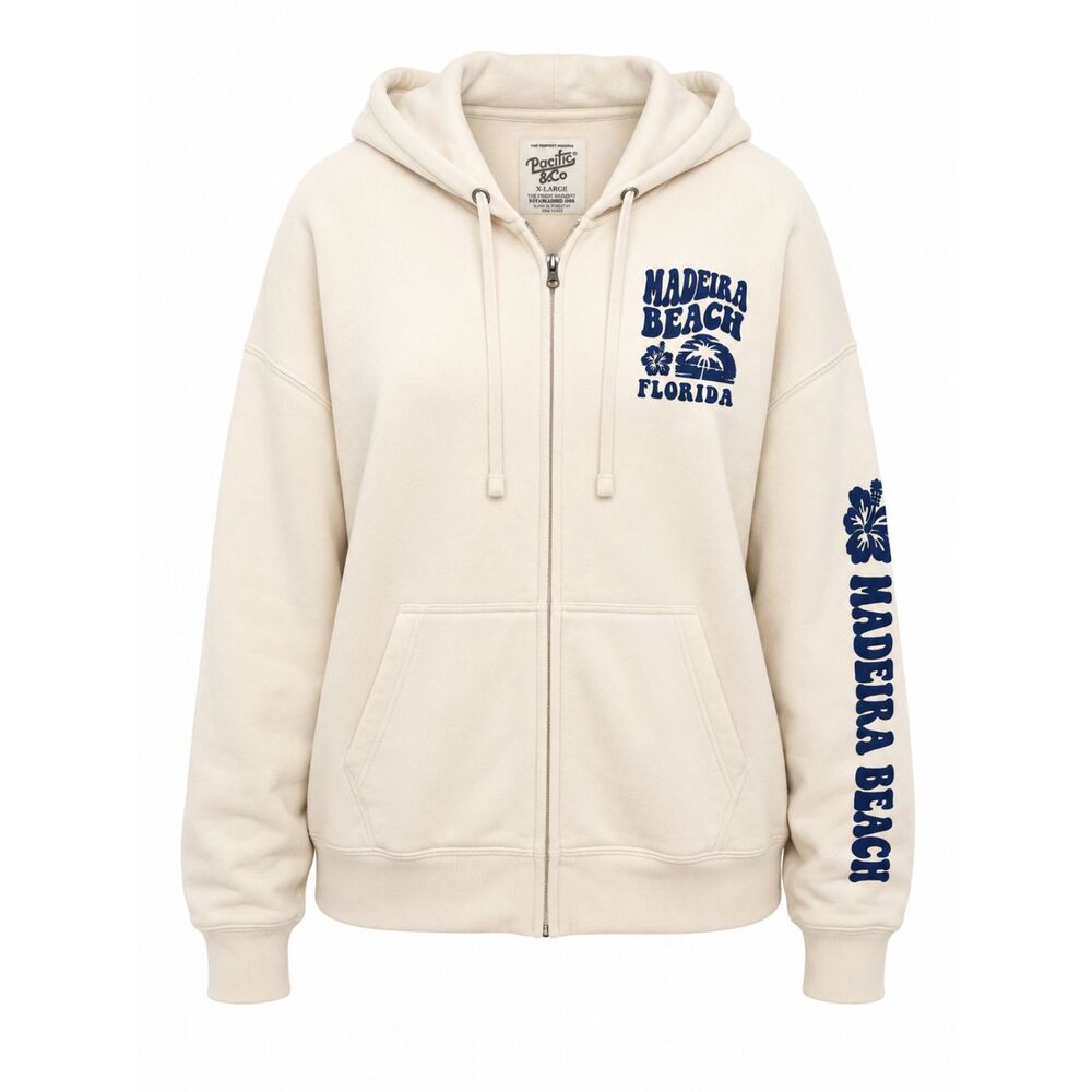 Pacific & Co Madeira Beach Florida Zip Hoodie Graphic Sweatshirt XL